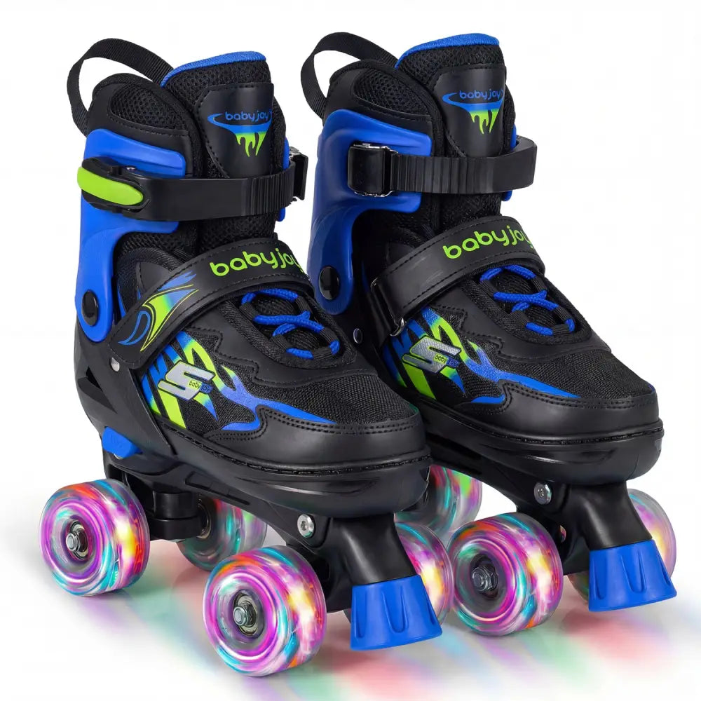 Kids Roller Skates for Girls Boys 4 Sizes Adjustable Quad Skates with Light-up Wheels for Outdoor-Navy - Navy - Toy
