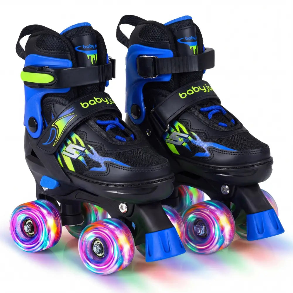 Kids Roller Skates for Girls Boys 4 Sizes Adjustable Quad Skates with Light-up Wheels-Navy - Navy - Toy Sports