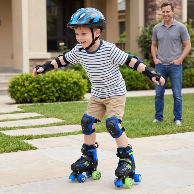 Kids Roller Skates for Girls Boys 4 Sizes Adjustable Quad Skates with Light-up Wheels-Navy - Navy - Toy Sports