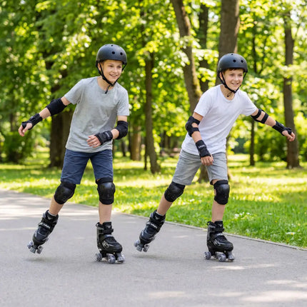 Kids Roller Skates for Girls Boys Teens 4 Sizes Adjustable Quad Skates with Light-up Wheels-Black - Black - Toy Sports