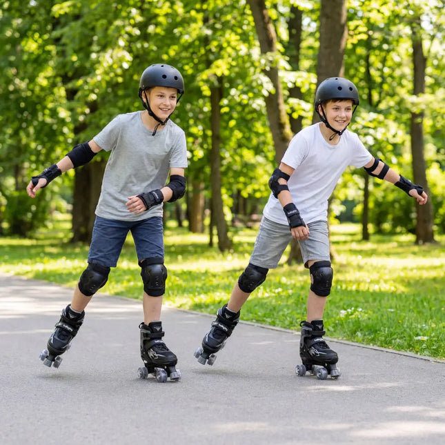 Kids Roller Skates for Girls Boys Teens 4 Sizes Adjustable Quad Skates with Light-up Wheels-Black - Black - Toy Sports