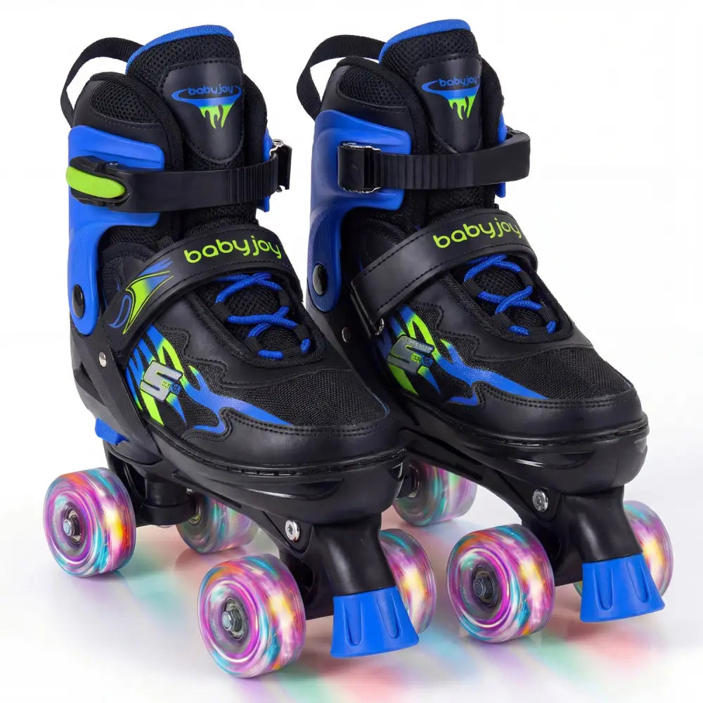 Kids Roller Skates for Girls Boys Teens 4 Sizes Adjustable Quad Skates with Light-up Wheels-Navy - Navy - Toy Sports