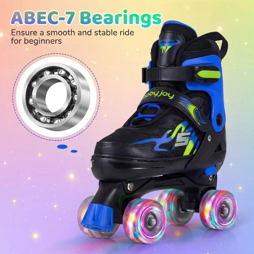 Kids Roller Skates for Girls Boys Teens 4 Sizes Adjustable Quad Skates with Light-up Wheels-Navy - Navy - Toy Sports