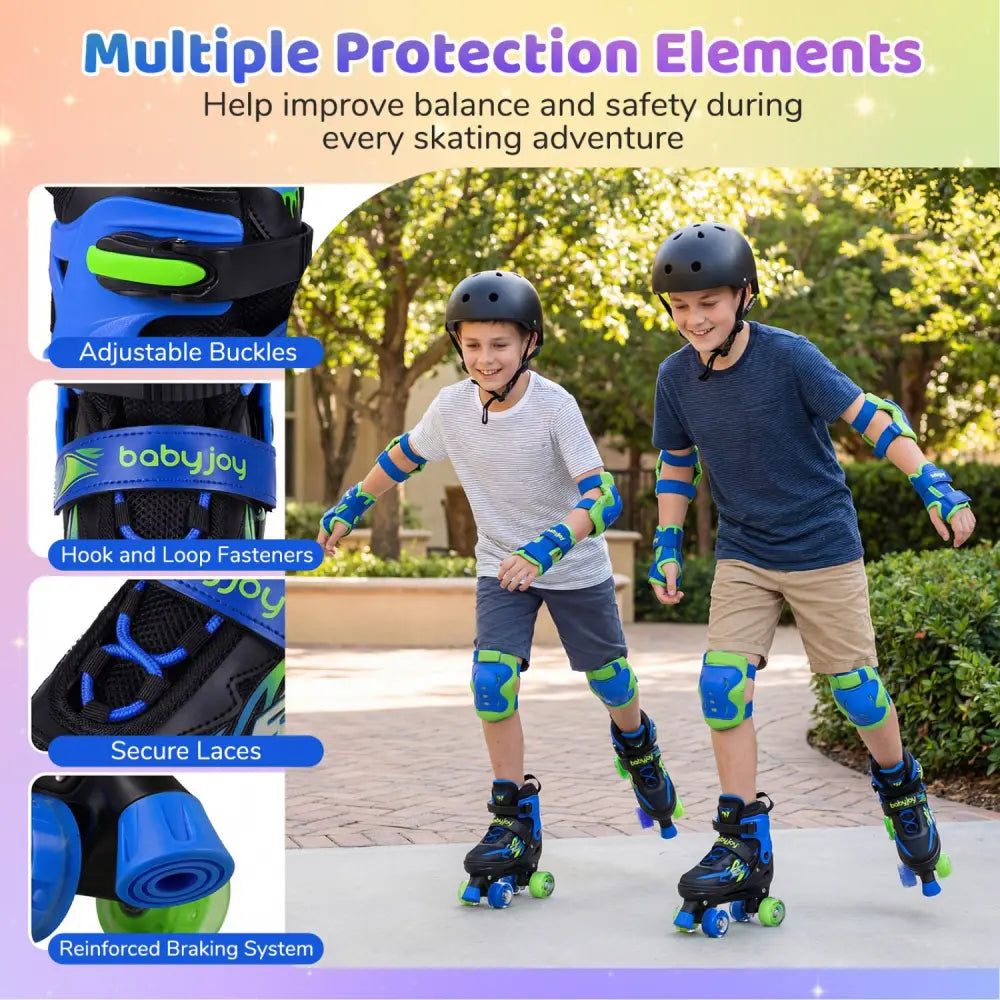 Kids Roller Skates for Girls Boys Teens 4 Sizes Adjustable Quad Skates with Light-up Wheels-Navy - Navy - Toy Sports