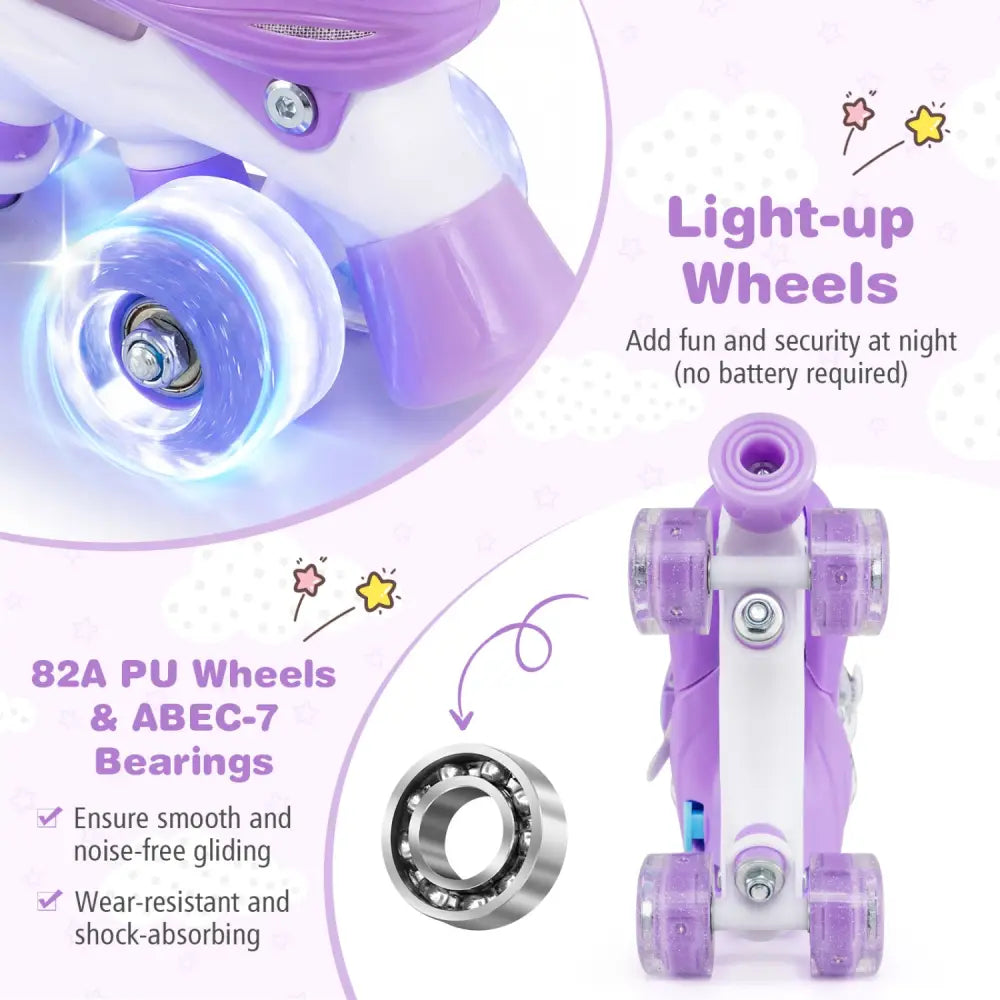 Kids Roller Skates for Girls Boys with Light-up Wheels and Safety Protection-Purple - Purple - Toy Sports