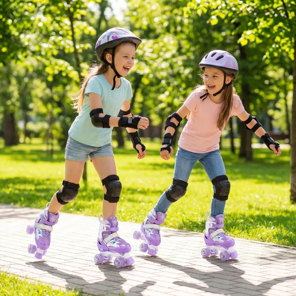 Kids Roller Skates for Girls Boys with Light-up Wheels and Safety Protection-Purple - Purple - Toy Sports
