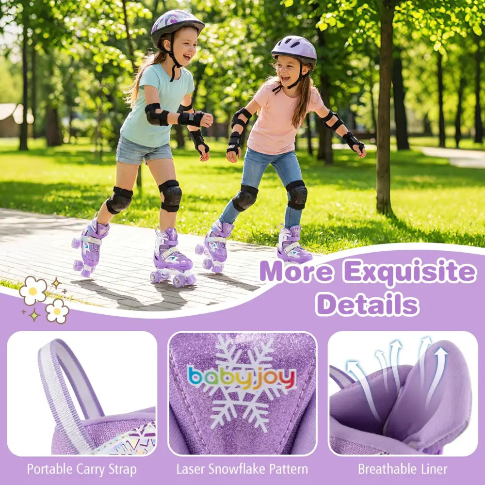Kids Roller Skates for Girls Boys with Light-up Wheels and Safety Protection-Purple - Purple - Toy Sports