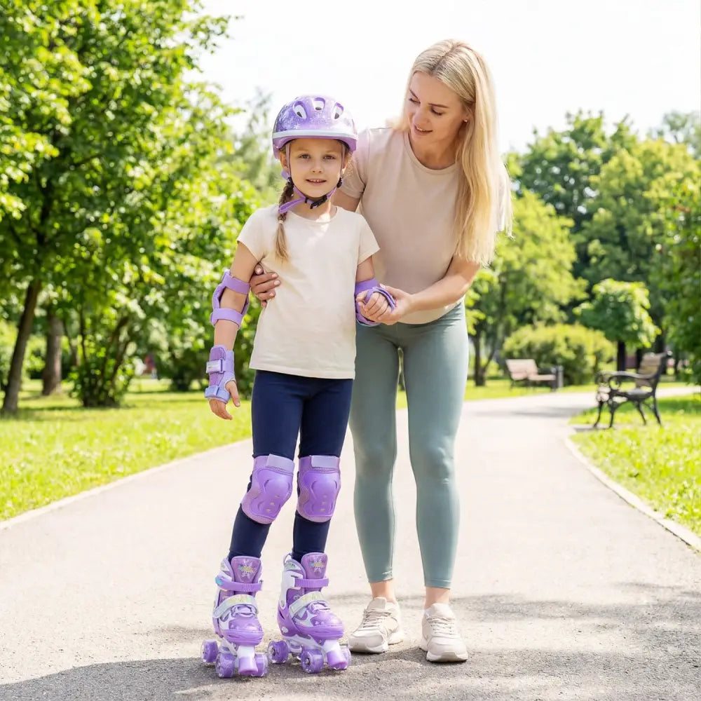 Kids Roller Skates for Girls Boys with Light-up Wheels and Safety Protection-Purple - Purple - Toy Sports