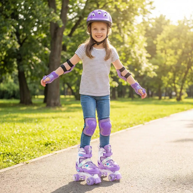 Kids Roller Skates for Girls Boys with Light-up Wheels and Safety Protection-Purple - Purple - Toy Sports