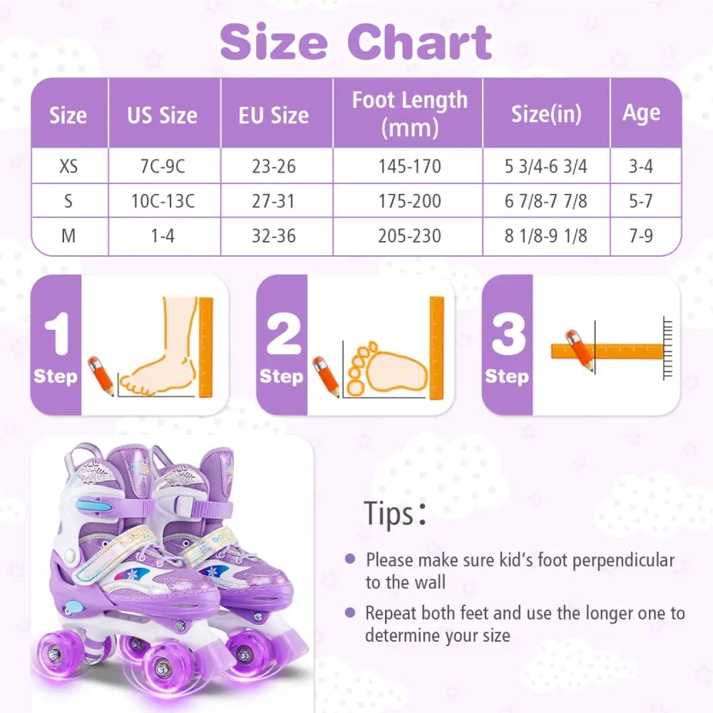 Kids Roller Skates for Girls Boys with Light-up Wheels and Safety Protection-Purple - Purple - Toy Sports