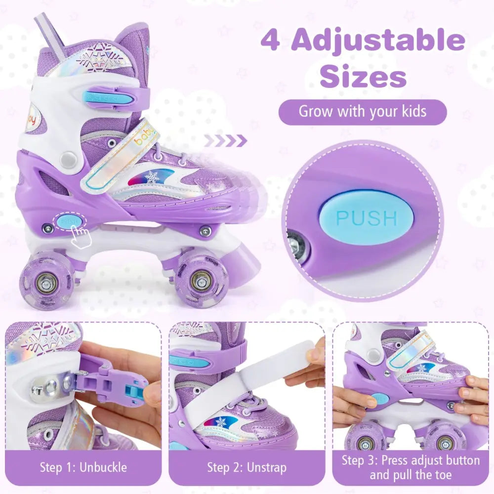 Kids Roller Skates for Girls Boys with Light-up Wheels and Safety Protection-Purple - Purple - Toy Sports