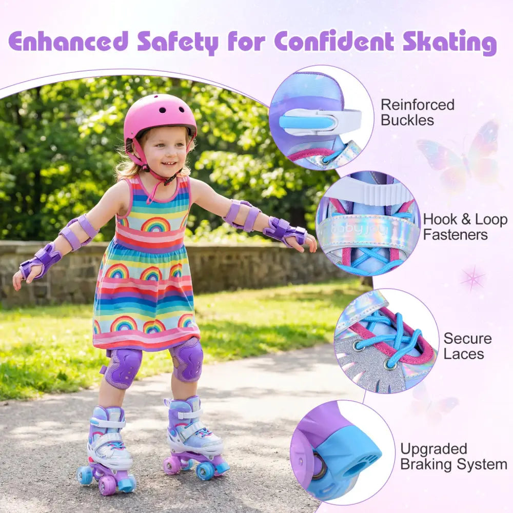 Kids Roller Skates for Toddlers Ages 5-7 with 4 Light-up Wheels-Blue - Blue - Toy Sports