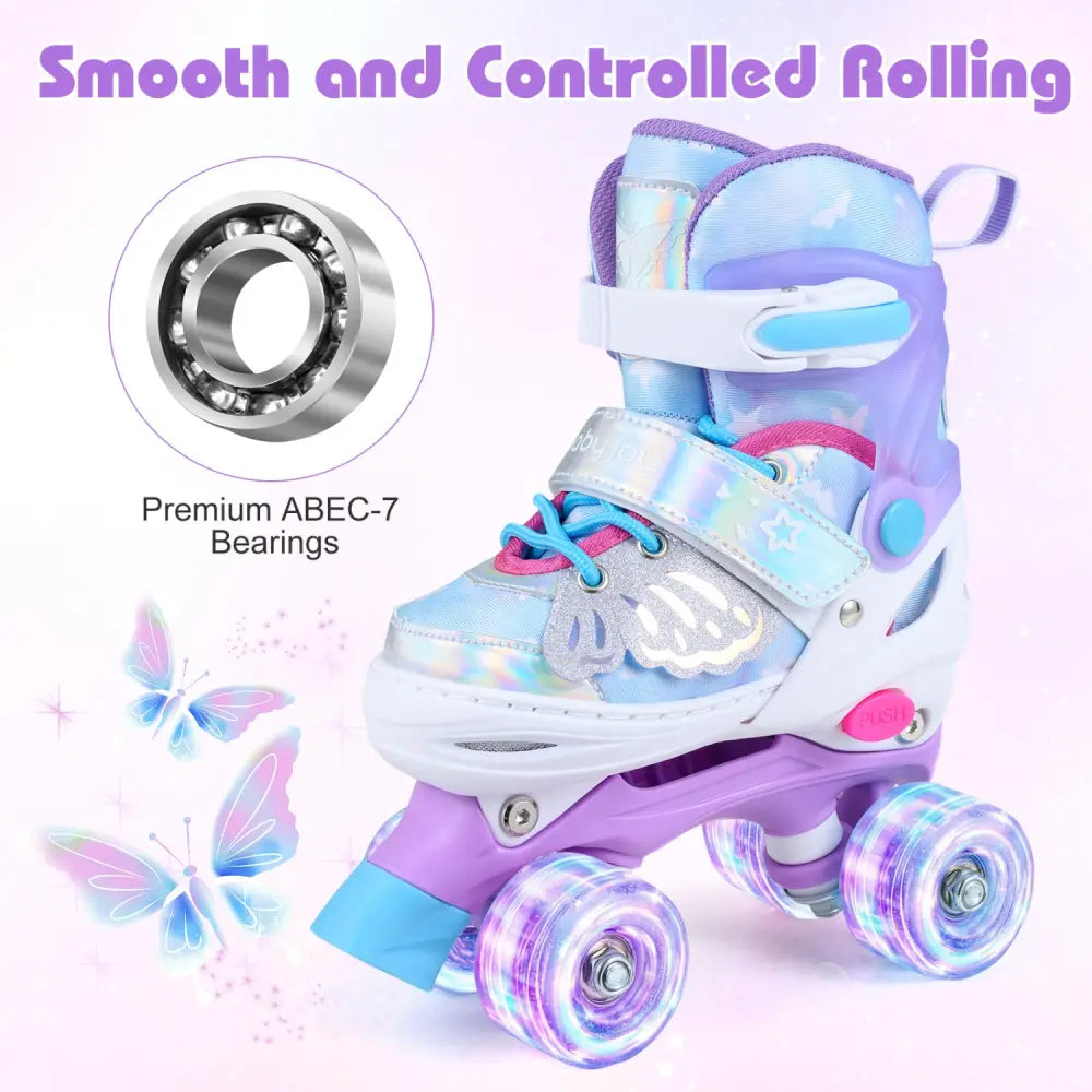 Kids Roller Skates for Toddlers Ages 5-7 with 4 Light-up Wheels-Blue - Blue - Toy Sports