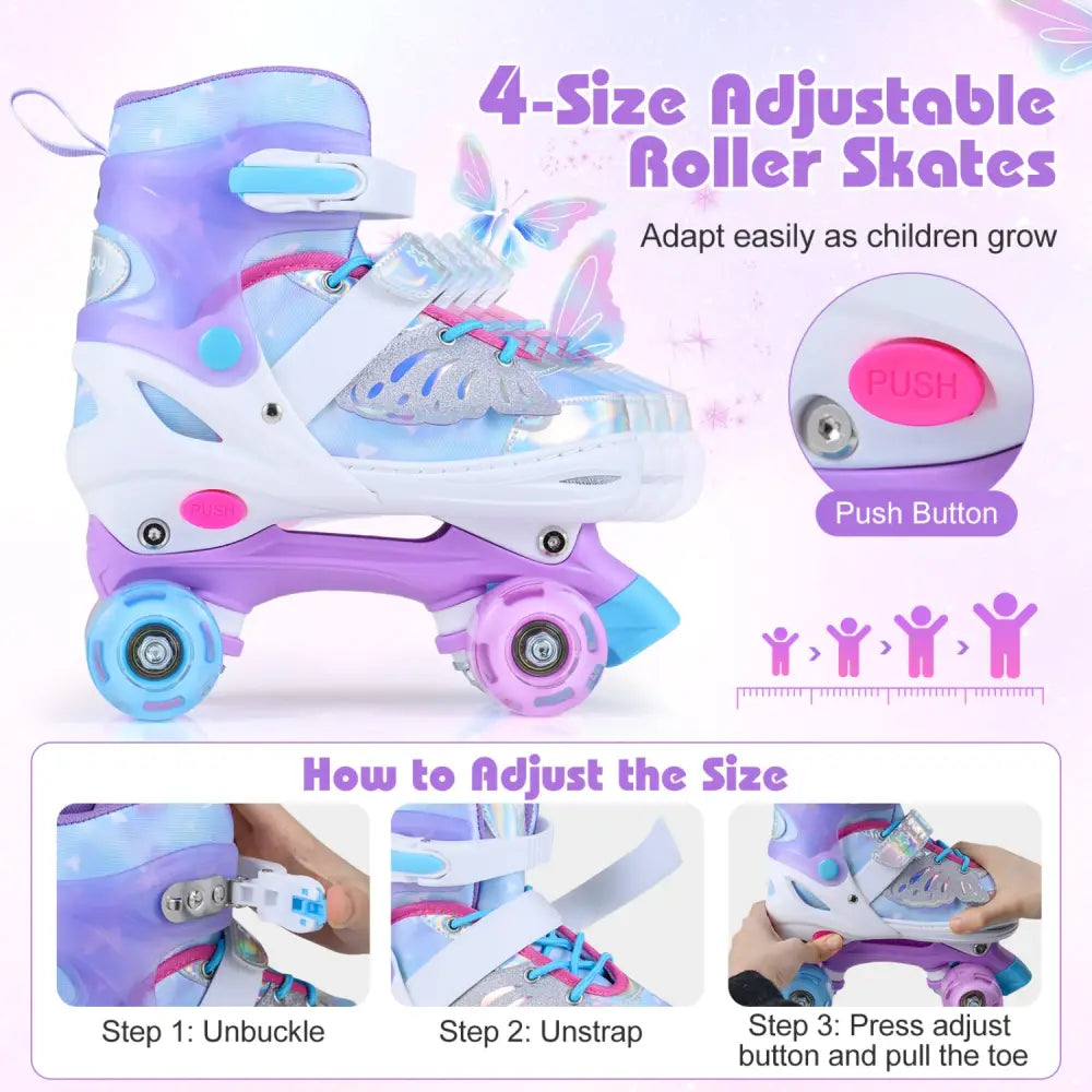 Kids Roller Skates for Toddlers Ages 5-7 with 4 Light-up Wheels-Blue - Blue - Toy Sports