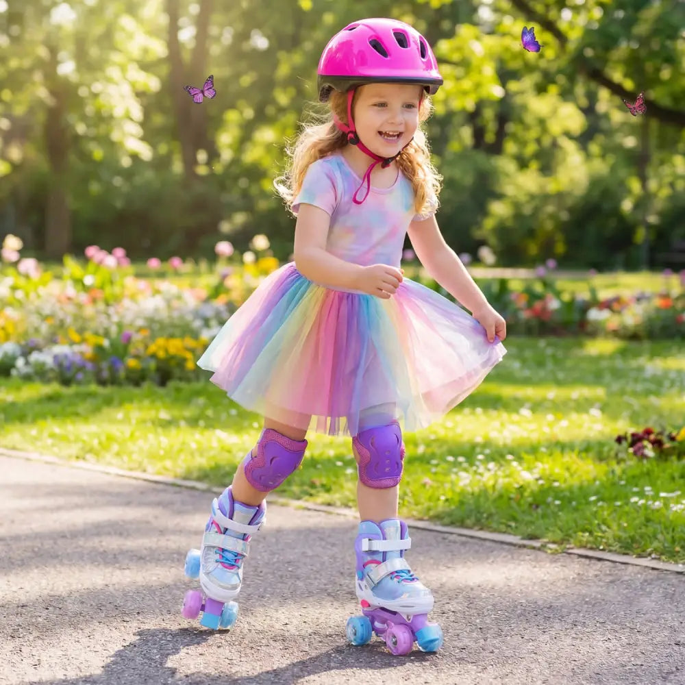 Kids Roller Skates for Toddlers Ages 5-7 with 4 Light-up Wheels-Blue - Blue - Toy Sports