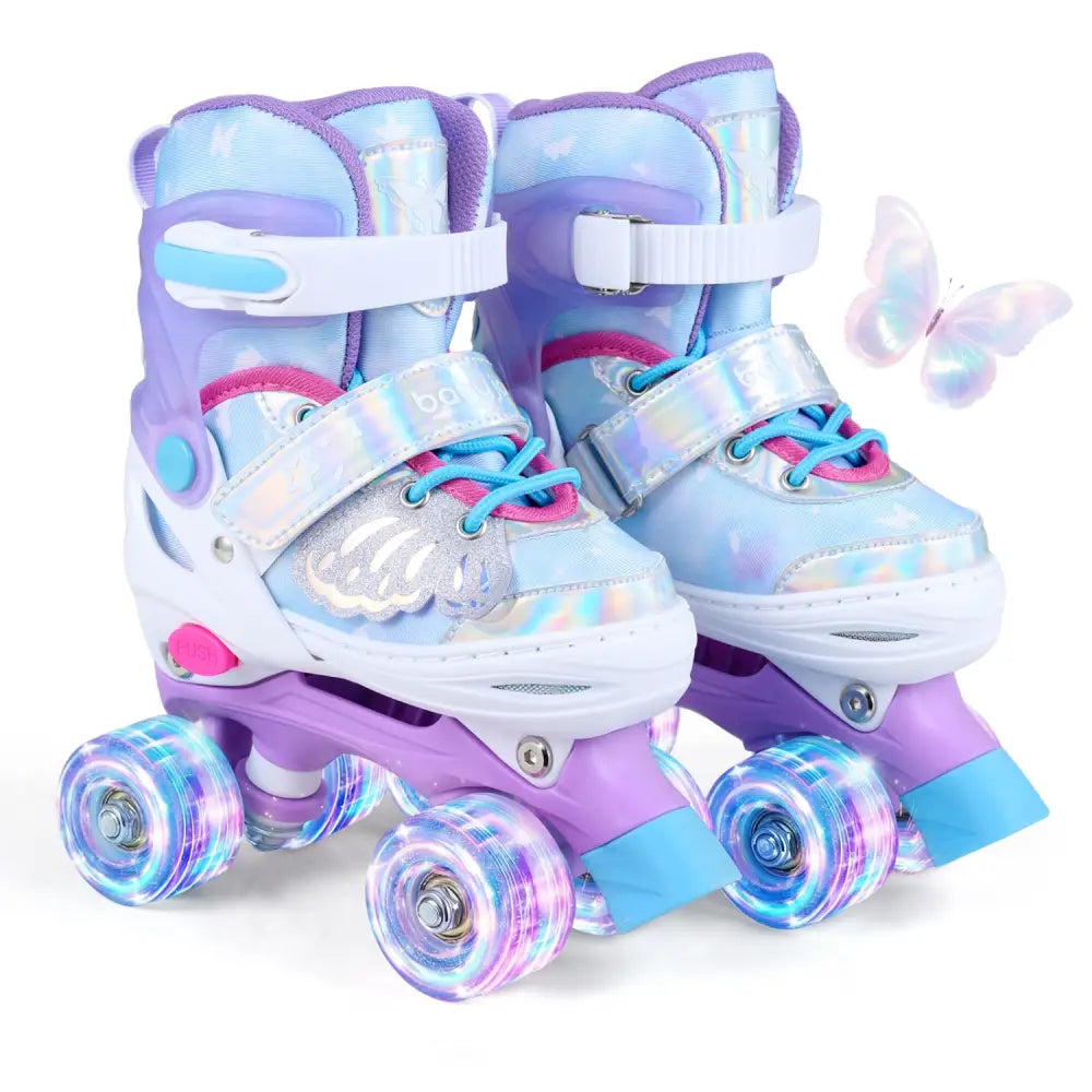 Kids Roller Skates for Toddlers Ages 5-7 with 4 Light-up Wheels-Blue - Blue - Toy Sports