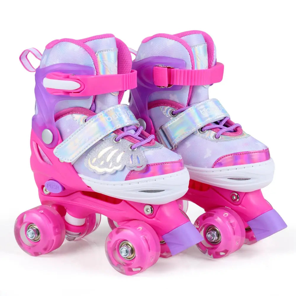 Kids Roller Skates for Toddlers Ages 5-7 with 4 Light-up Wheels-Pink - Pink - Toy Sports