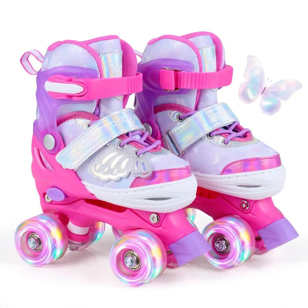 Kids Roller Skates for Toddlers Ages 5-7 with 4 Light-up Wheels-Pink - Pink - Toy Sports