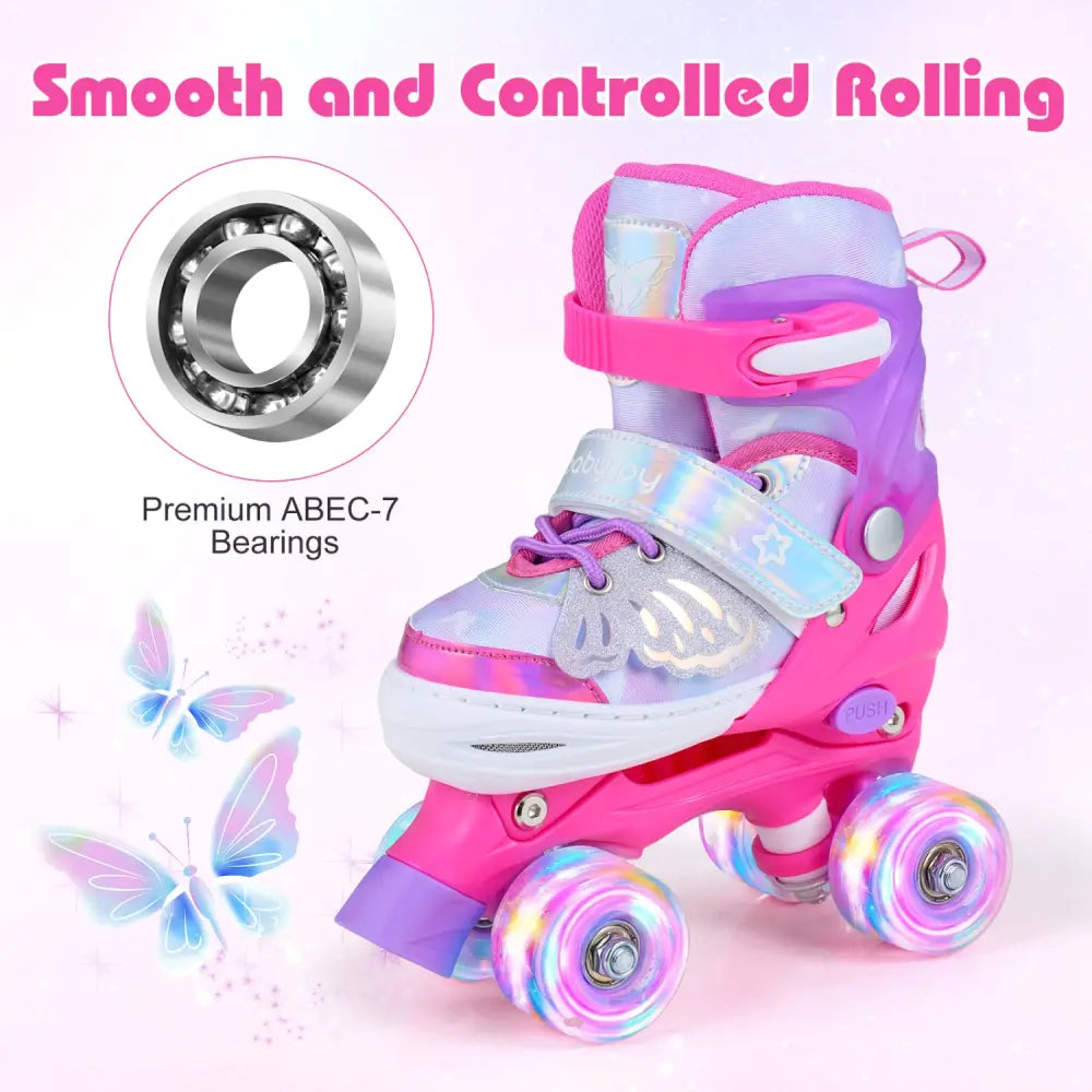 Kids Roller Skates for Toddlers Ages 5-7 with 4 Light-up Wheels-Pink - Pink - Toy Sports