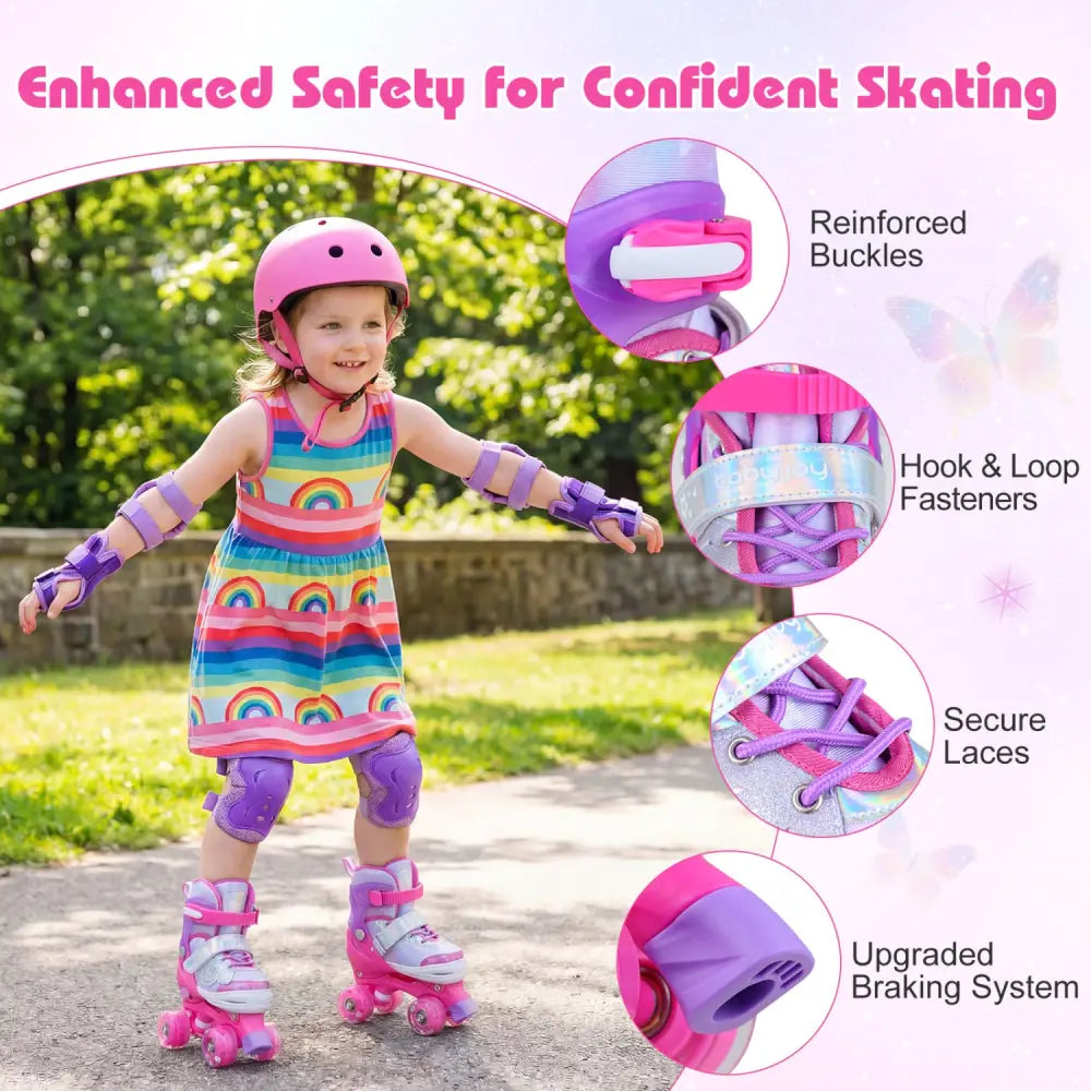 Kids Roller Skates for Toddlers Ages 5-7 with 4 Light-up Wheels-Pink - Pink - Toy Sports