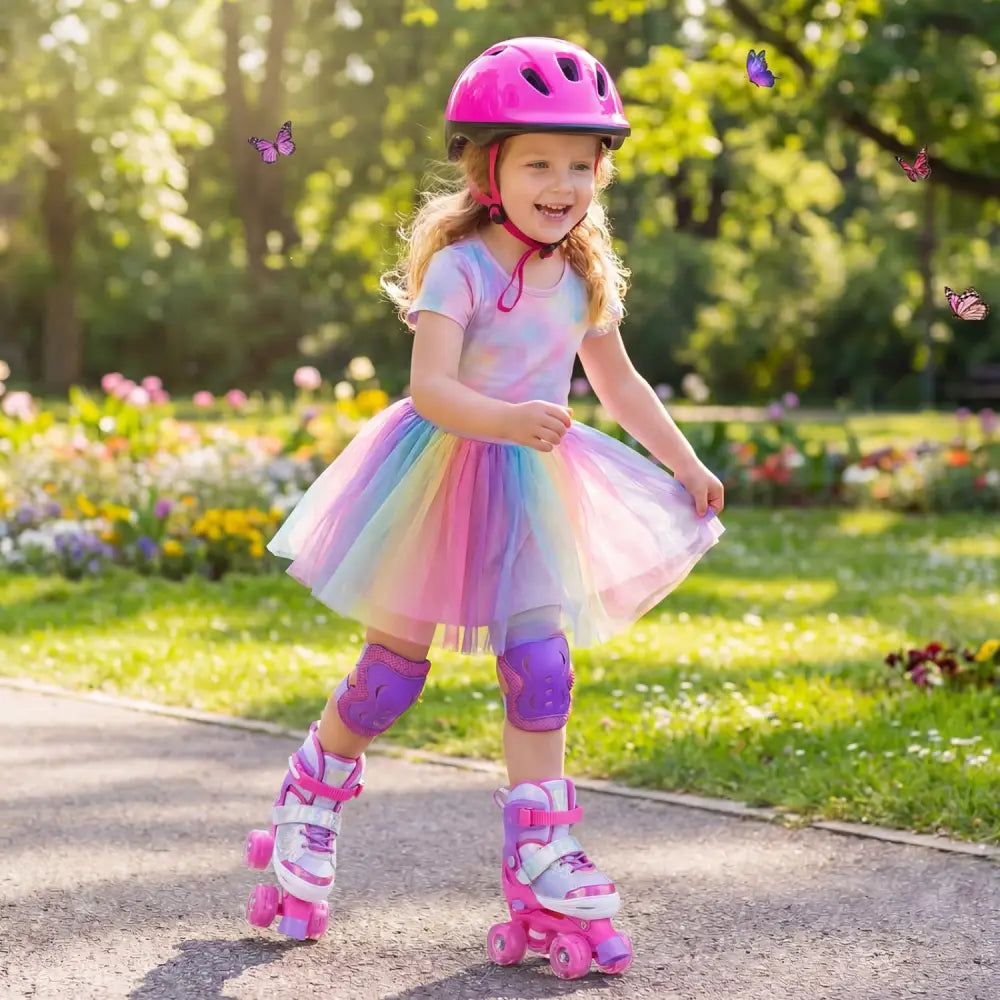 Kids Roller Skates for Toddlers Ages 5-7 with 4 Light-up Wheels-Pink - Pink - Toy Sports
