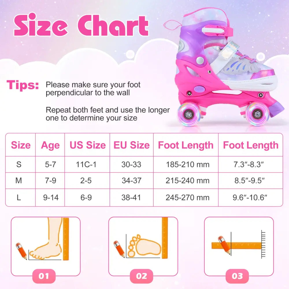 Kids Roller Skates for Toddlers Ages 5-7 with 4 Light-up Wheels-Pink - Pink - Toy Sports