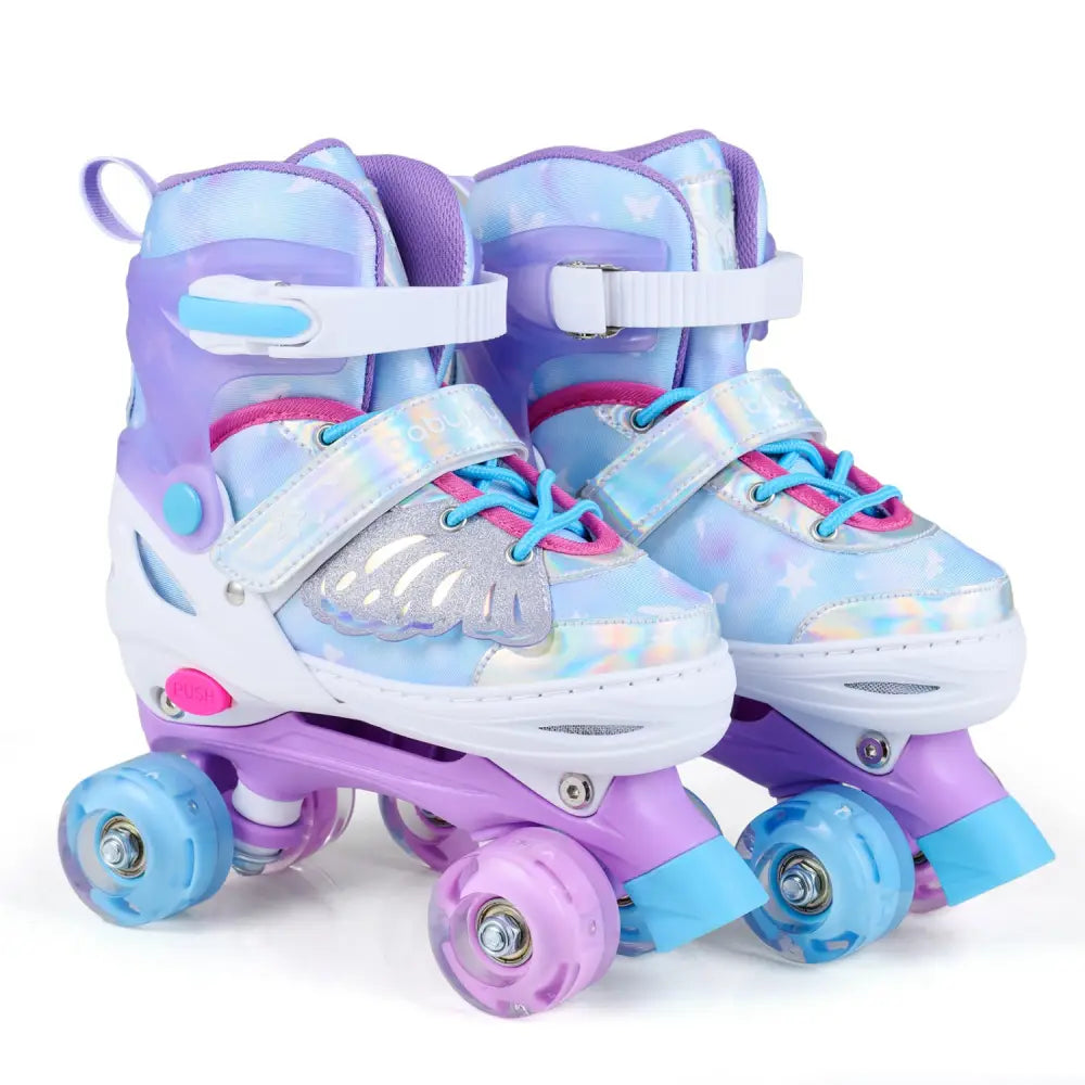 Kids Roller Skates for Toddlers Ages 7-9 with 4 Light up Wheels-Blue - Blue - Toy Sports