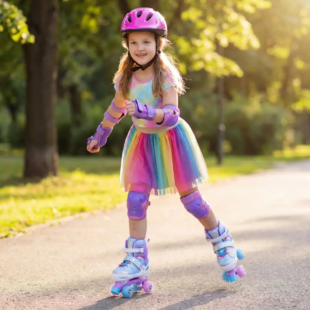 Kids Roller Skates for Toddlers Ages 7-9 with 4 Light up Wheels-Blue - Blue - Toy Sports