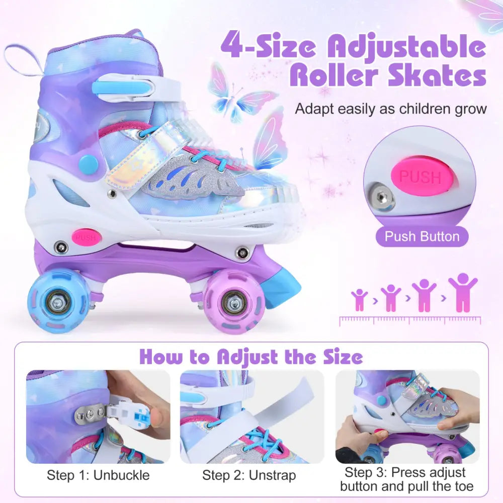 Kids Roller Skates for Toddlers Ages 7-9 with 4 Light up Wheels-Blue - Blue - Toy Sports