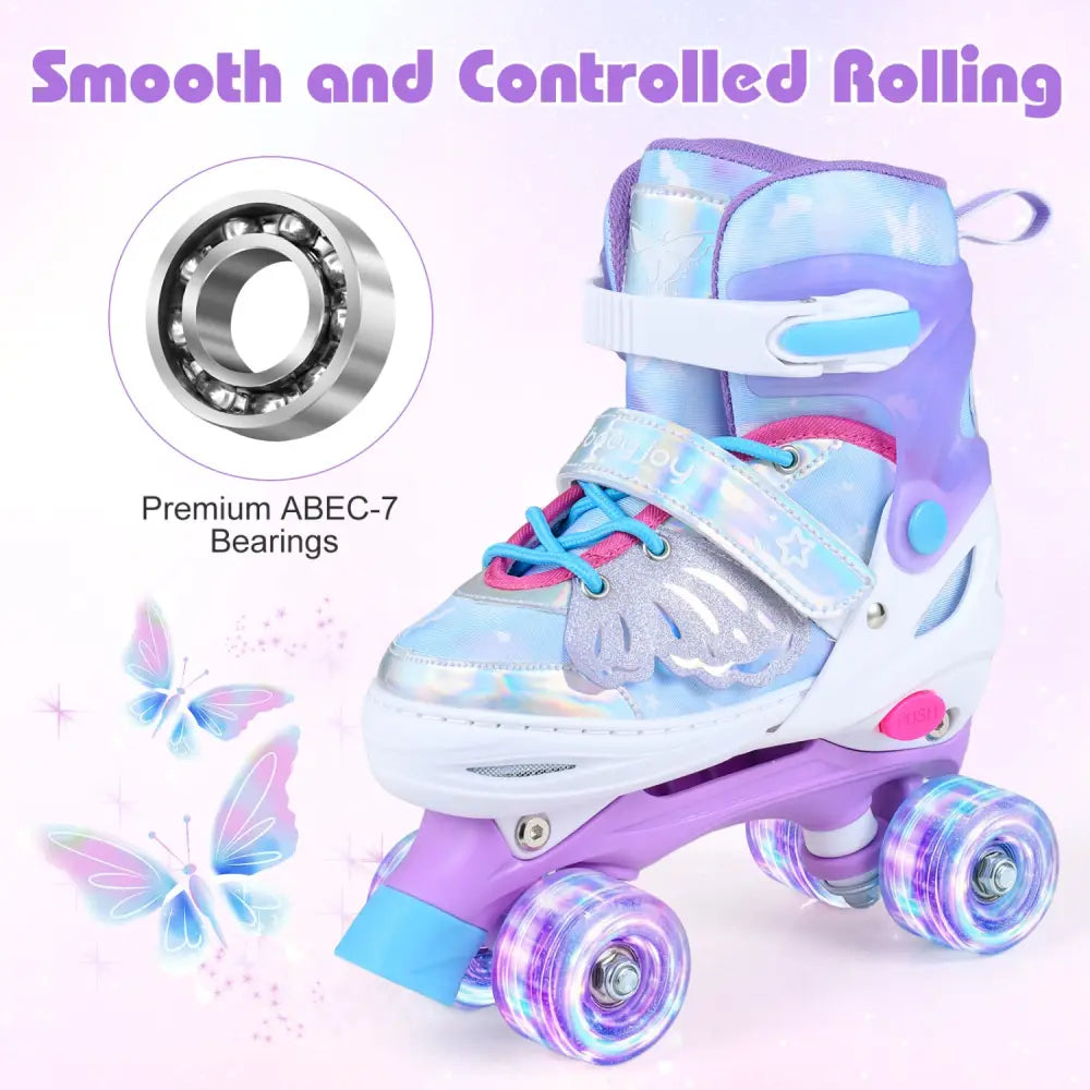 Kids Roller Skates for Toddlers Ages 7-9 with 4 Light up Wheels-Blue - Blue - Toy Sports