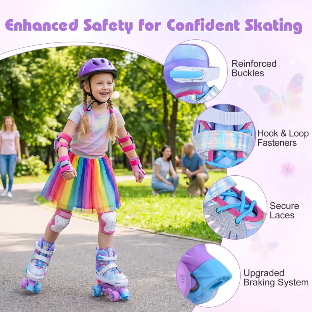 Kids Roller Skates for Toddlers Ages 7-9 with 4 Light up Wheels-Blue - Blue - Toy Sports