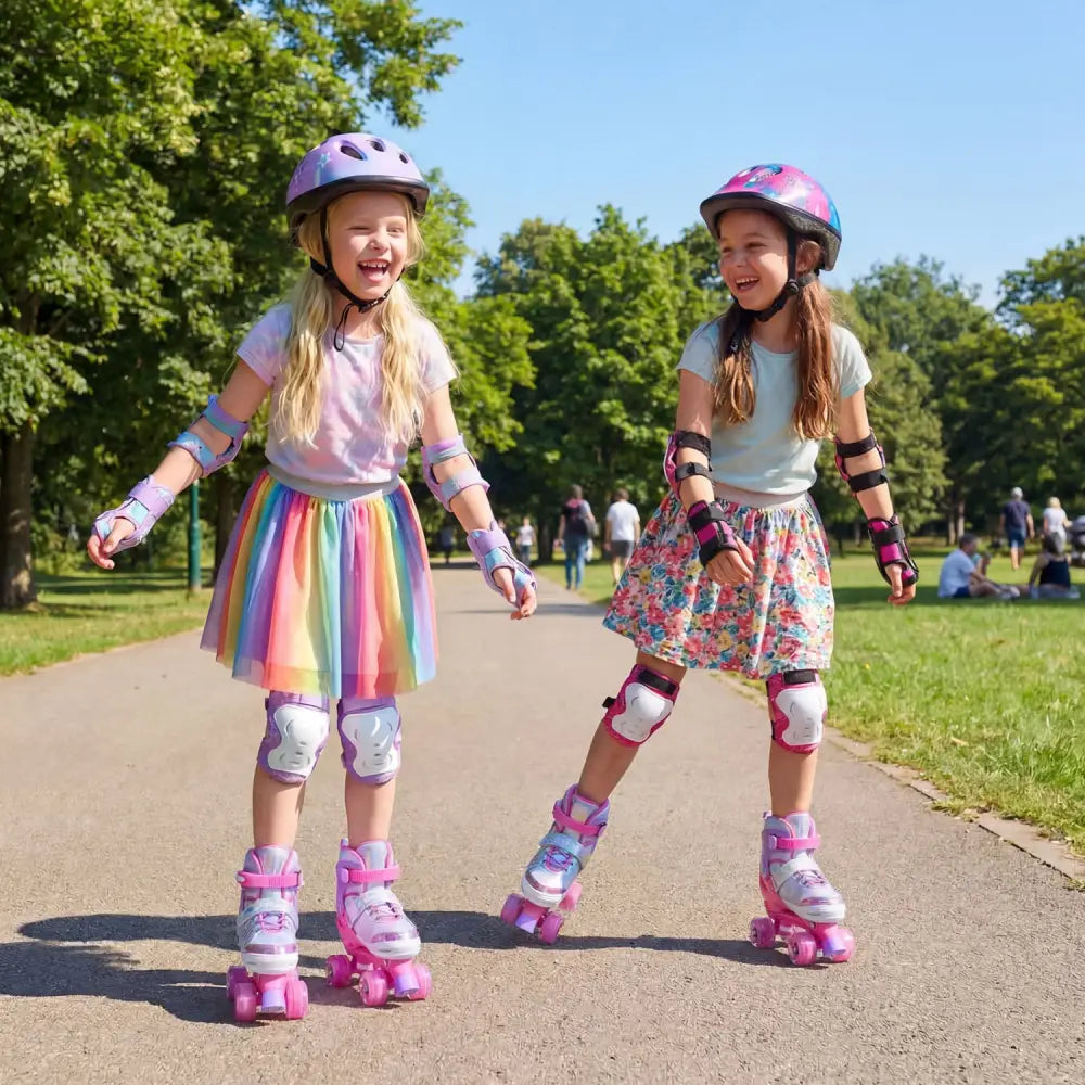 Kids Roller Skates for Toddlers Ages 7-9 with 4 Light up Wheels-Pink - Pink - Toy Sports