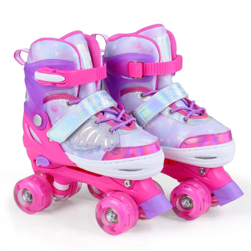Kids Roller Skates for Toddlers Ages 7-9 with 4 Light up Wheels-Pink - Pink - Toy Sports