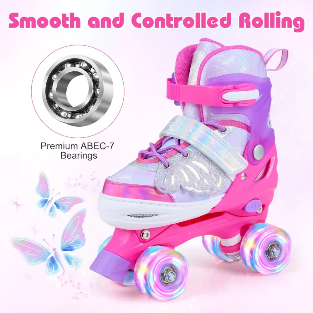 Kids Roller Skates for Toddlers Ages 7-9 with 4 Light up Wheels-Pink - Pink - Toy Sports