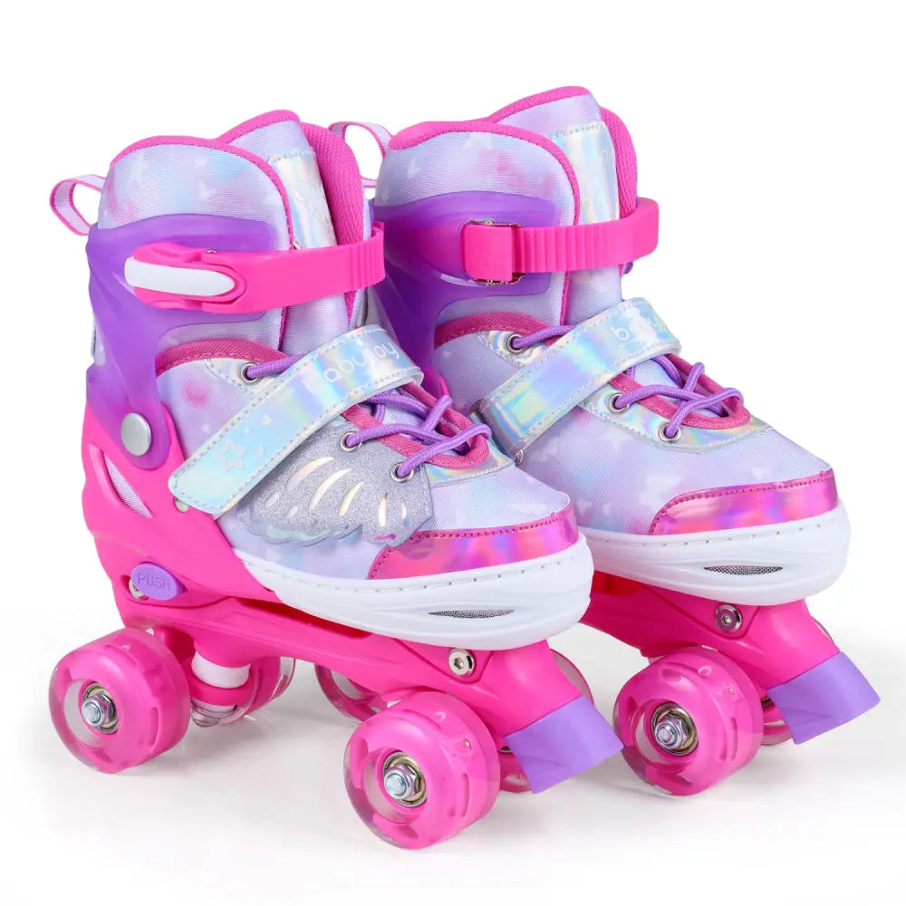 Kids Roller Skates for Toddlers Ages 7-9 with 4 Light up Wheels-Pink - Pink - Toy Sports
