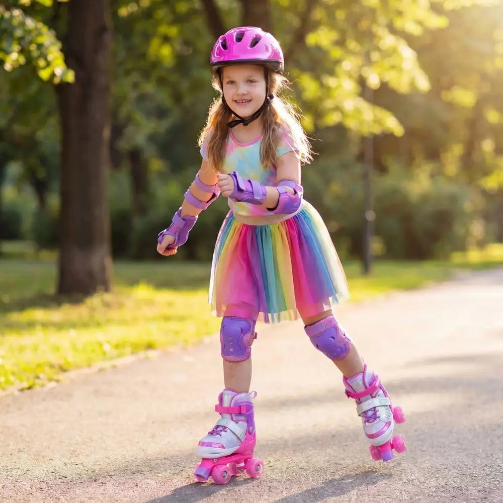 Kids Roller Skates for Toddlers Ages 7-9 with 4 Light up Wheels-Pink - Pink - Toy Sports