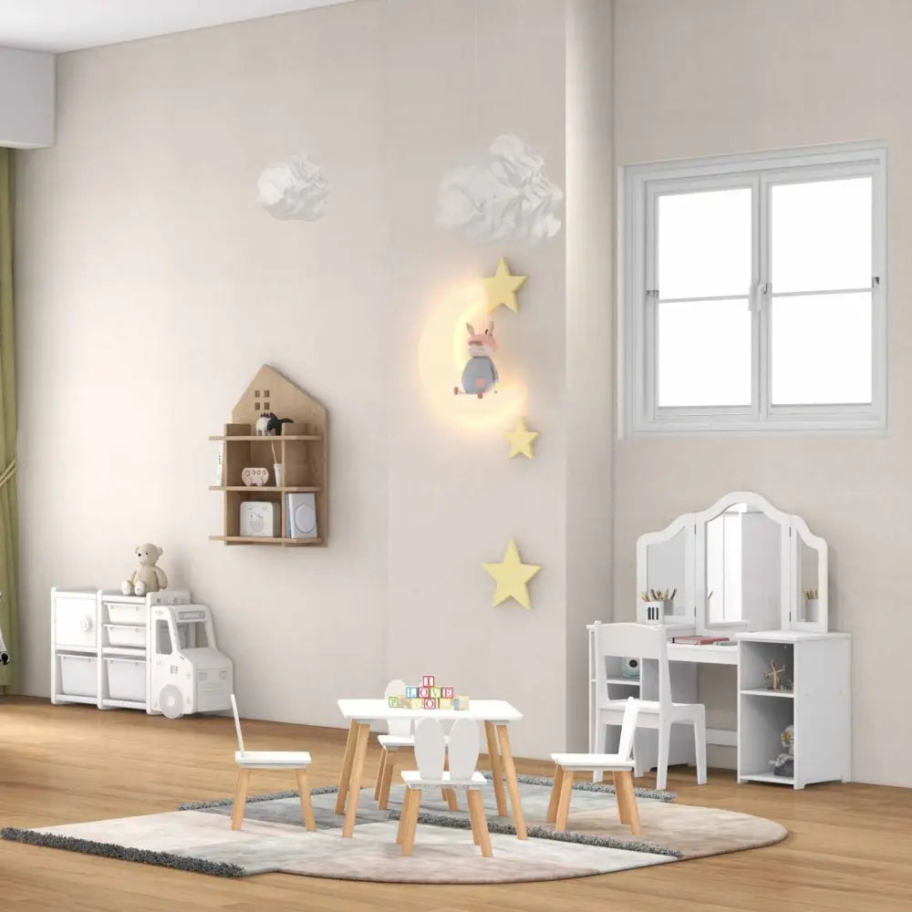 Kid’s Room Bundle: Bed Frame + Kids Table and Chairs Set + Toddler Truck Storage Organizer + Kids Vanity Dressing Table