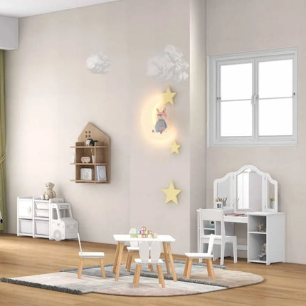 Kid’s Room Bundle: Bed Frame + Kids Table and Chairs Set + Toddler Truck Storage Organizer + Kids Vanity Dressing Table
