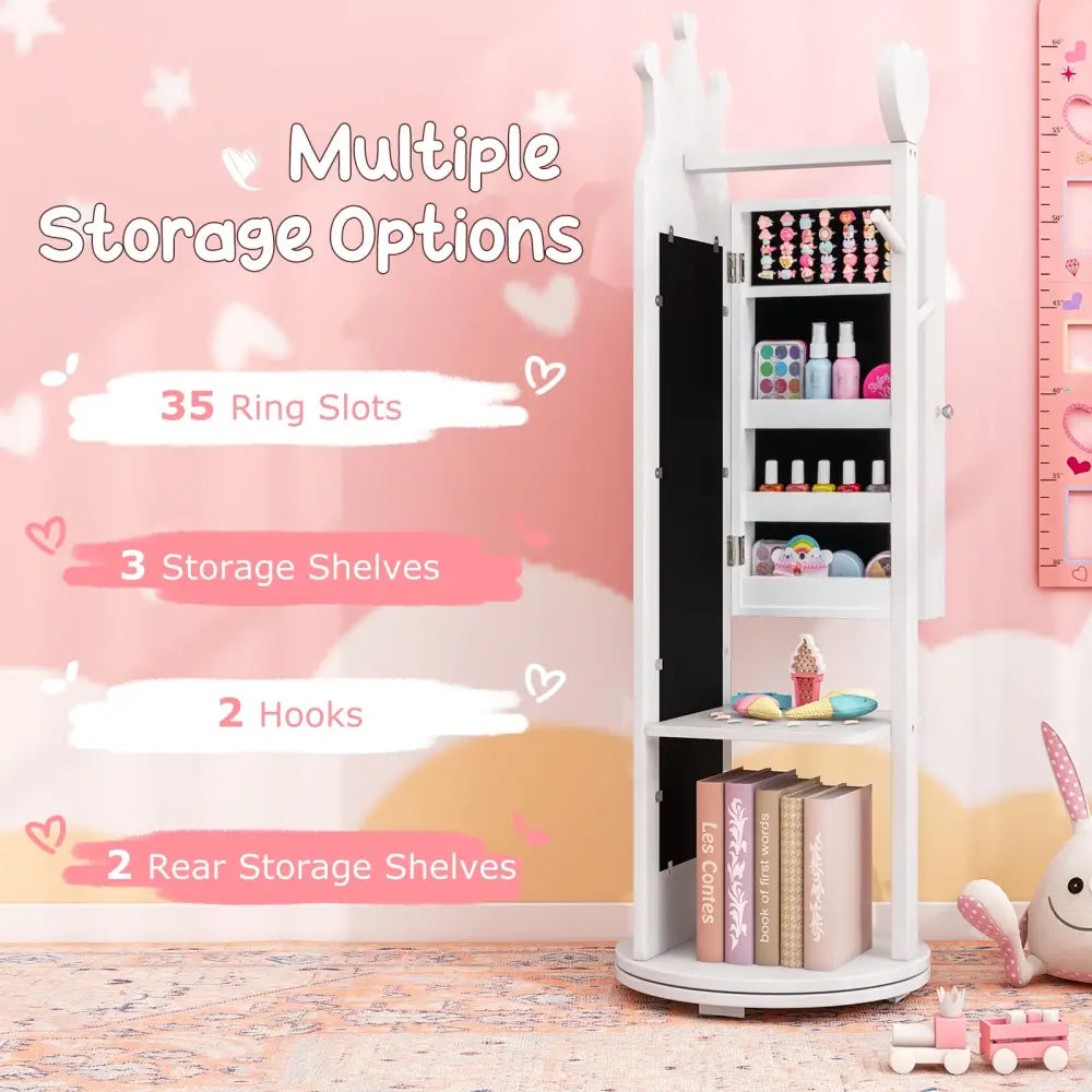Kids Room Furniture Set Princess Vanity Table and Stool Set with Mirror and Drawer-White - White - Kids Vanities