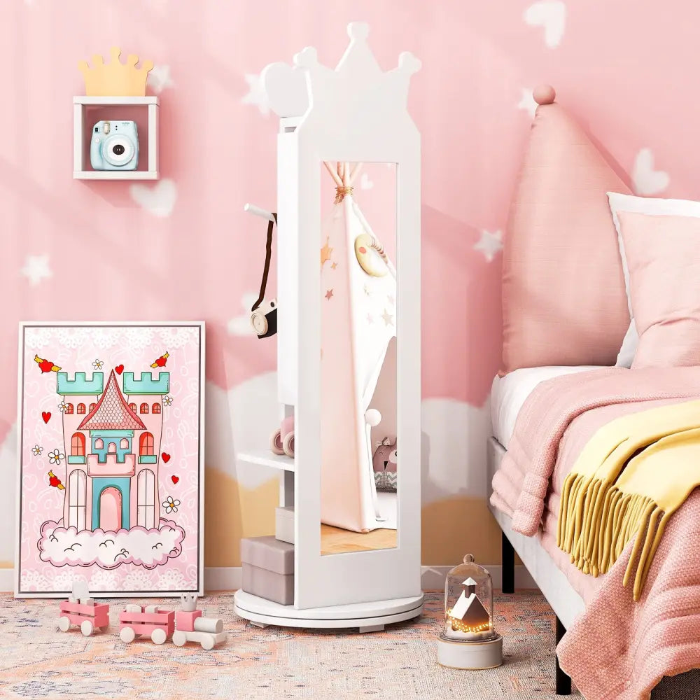 Kids Room Furniture Set Princess Vanity Table and Stool Set with Mirror and Drawer-White - White - Kids Vanities