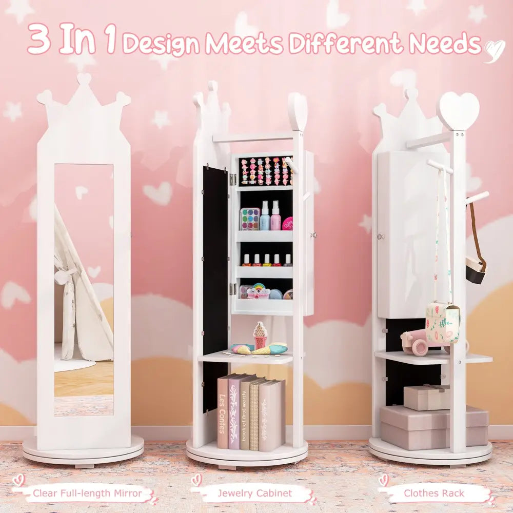 Kids Room Furniture Set Princess Vanity Table and Stool Set with Mirror and Drawer-White - White - Kids Vanities