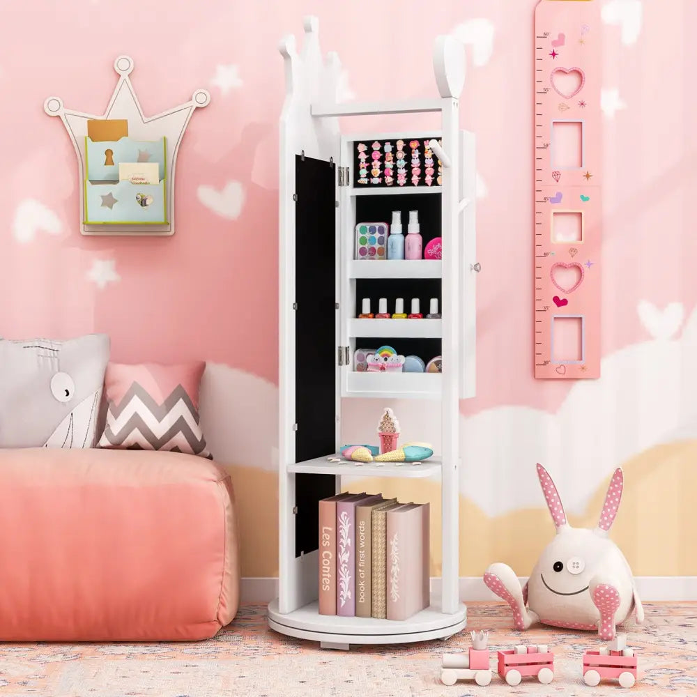 Kids Room Furniture Set Princess Vanity Table and Stool Set with Mirror and Drawer-White - White - Kids Vanities