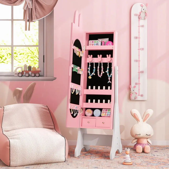Kids Room Furniture Set with Princess Vanity Table and Chair-Pink - Pink - Kids Vanities