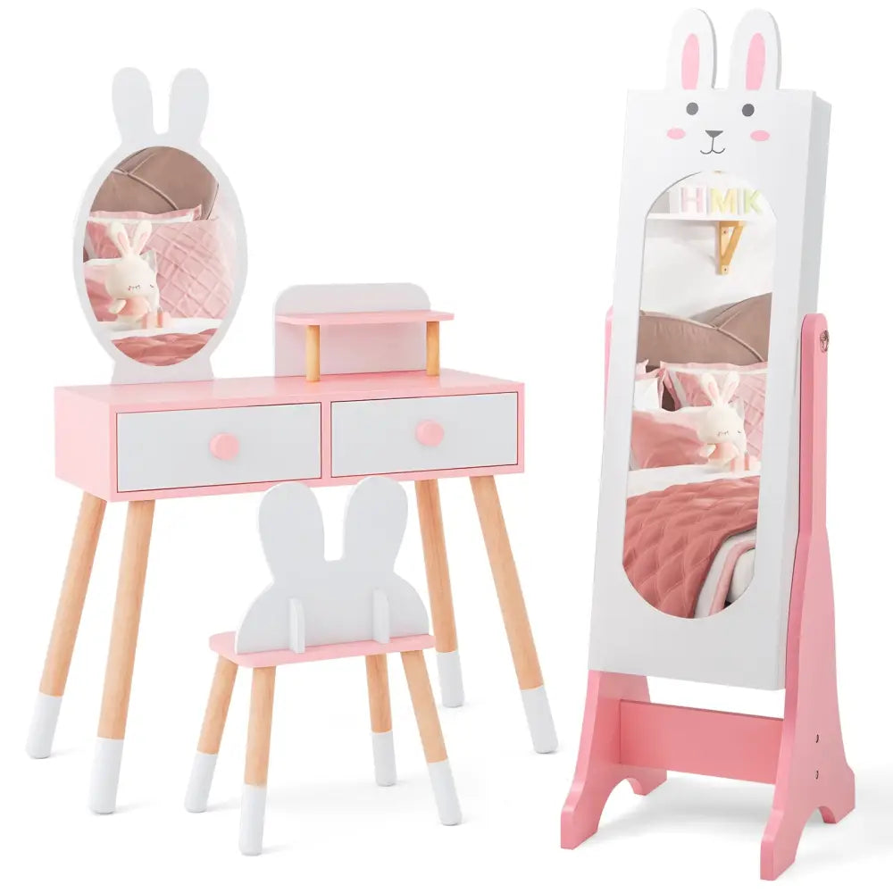 Kids Room Furniture Set with Princess Vanity Table and Chair-White - White - Kids Vanities