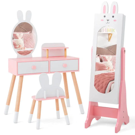Kids Room Furniture Set with Princess Vanity Table and Chair-White - White - Kids Vanities