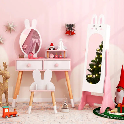 Kids Room Furniture Set with Princess Vanity Table and Chair-White - White - Kids Vanities