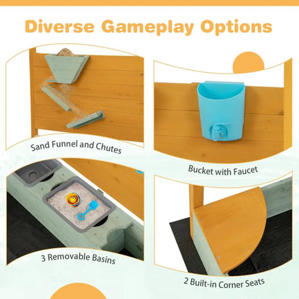 Kids Sandbox with Sand Wall w/ Removable Canopy for Kids 3-8 Years Old - Sandboxes