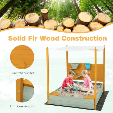 Kids Sandbox with Sand Wall w/ Removable Canopy for Kids 3-8 Years Old - Sandboxes