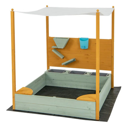 Kids Sandbox with Sand Wall w/ Removable Canopy for Kids 3-8 Years Old - Sandboxes