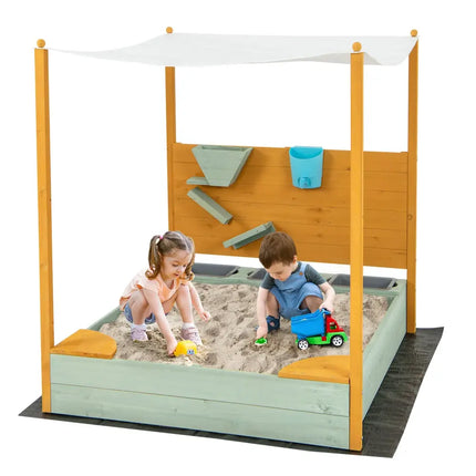 Kids Sandbox with Sand Wall w/ Removable Canopy for Kids 3-8 Years Old - Sandboxes